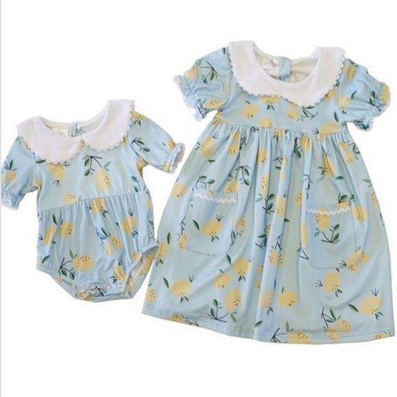 Light Blue Lemon Print Collar Dress - Picture 3 of 3